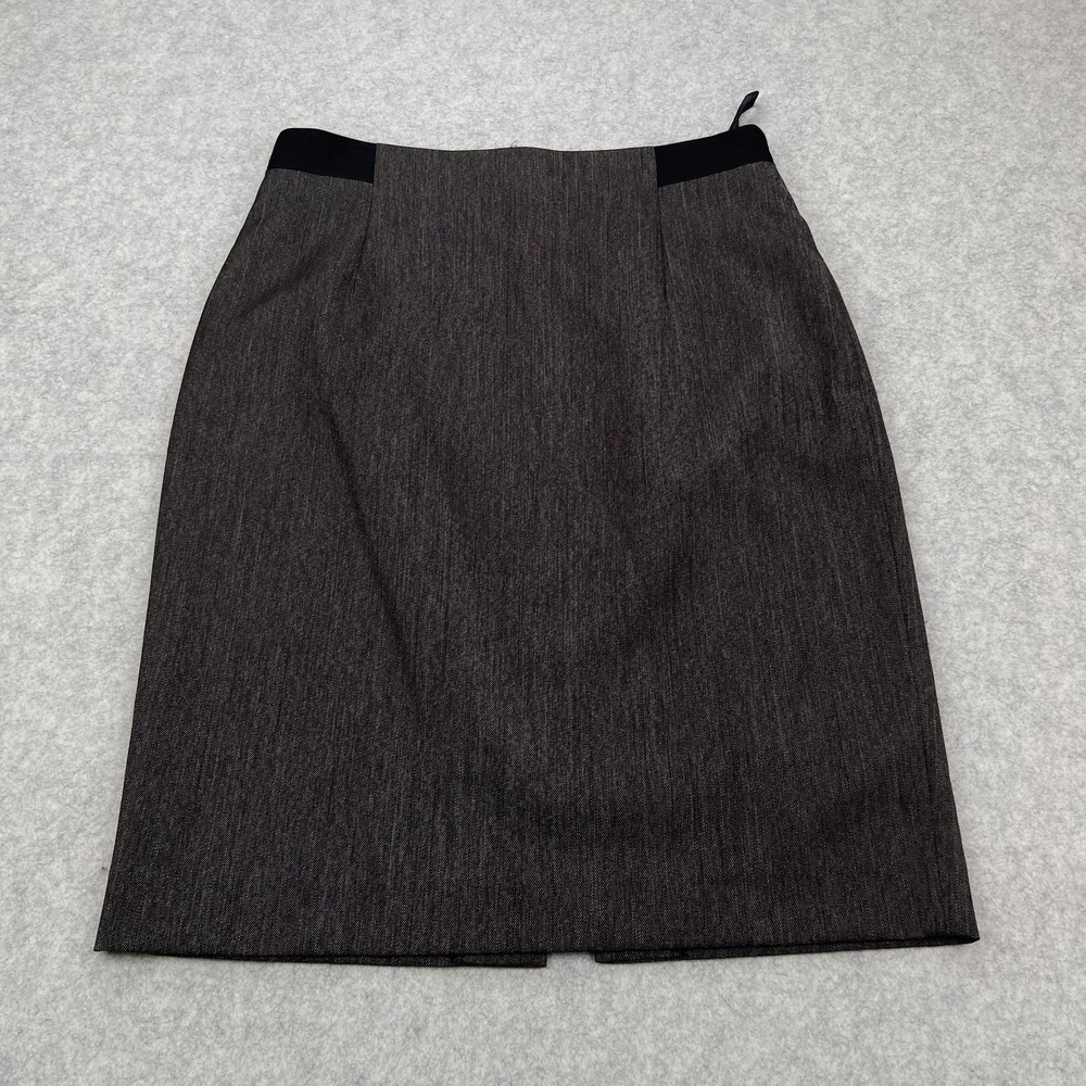 Tahari ASL Skirt Womens 8 Gray Twill Pencil Knee Length Back Slit Stretch Work